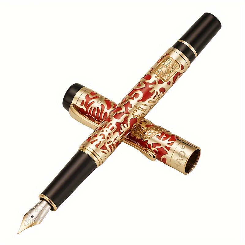 

Luxurious Vintage Gold 5000 Fountain Pen With Red And Gold Dragon Engravings - School/office/business Gift - Copper Material, , Screw Cap,