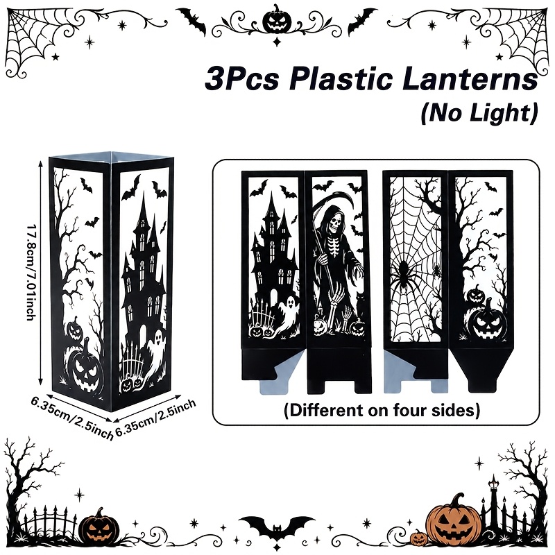 Image of 3pcs, Halloween Candle Lantern Lampshade (without Lights), Pumpkin Web Design Lantern, Happy Halloween Party Decoration, Trick Or Treat, Horror Theme Party Candle Lampshade
