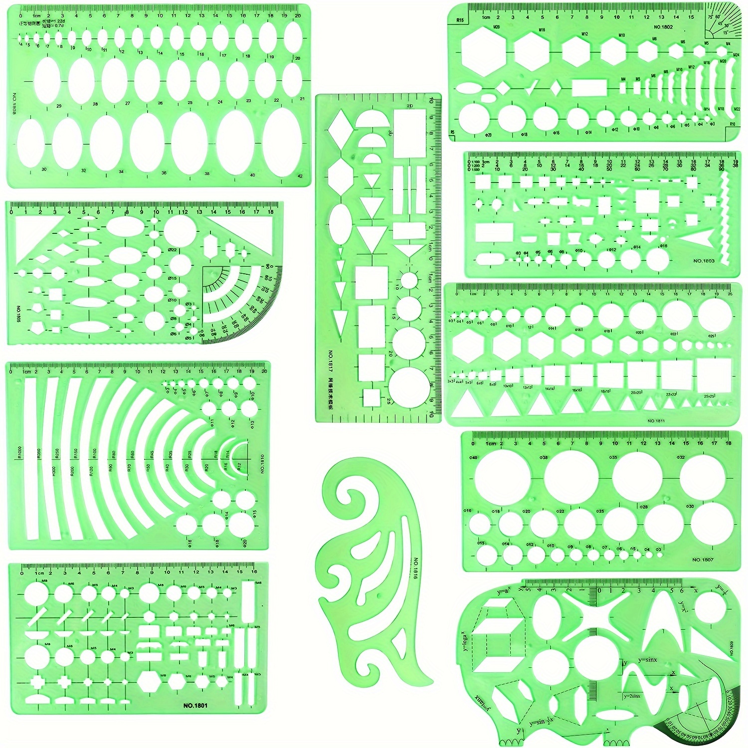 

Betybedy 11-piece Geometric Drawing Stencils Kit For Architects, Designers & Students - Durable Plastic