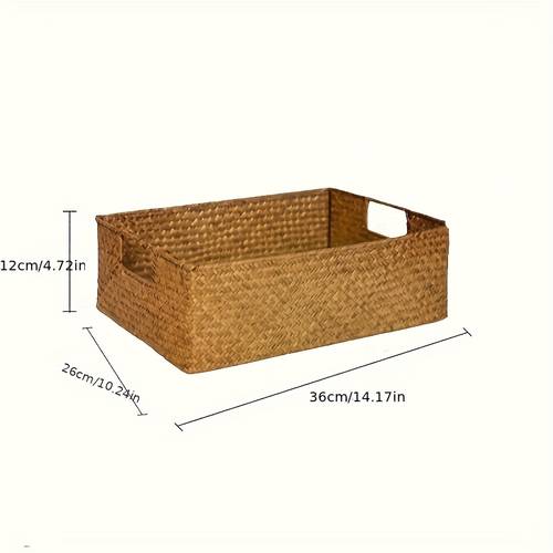 japanese country style rattan storage basket double sided hollow with handles rectangular 3 sizes can store clothes snacks bathroom items shelf baskets