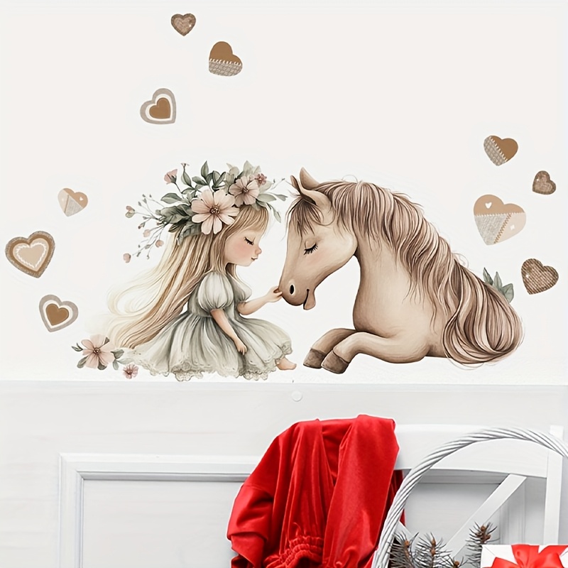 1pc Of Pony Romantic Wall Sticker For Bedroom Headboard, Living Room Background, Wall Decoration, Self-adhesive Sticker