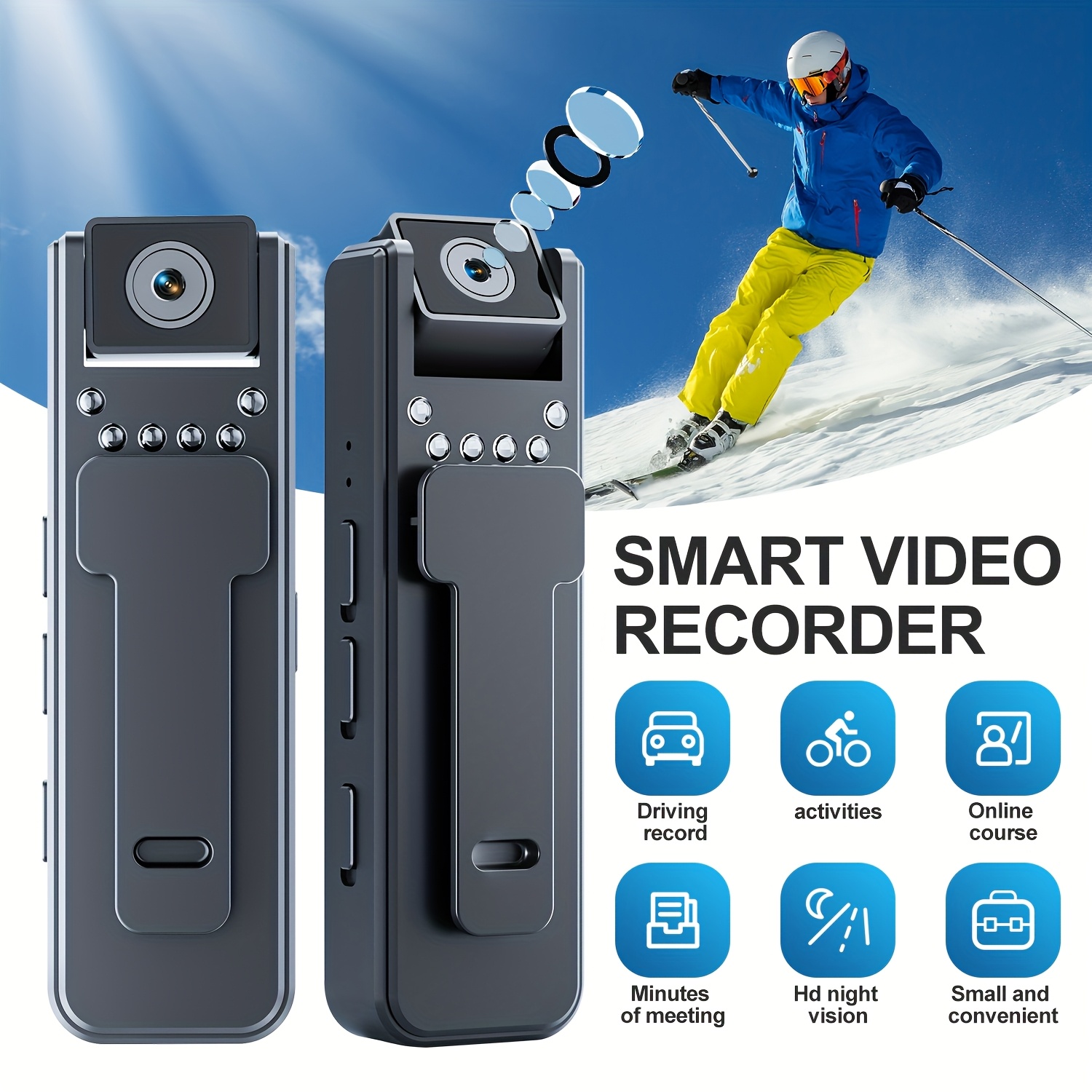 

Ultra-compact 1080p With - Usb Rechargeable, Wearable Clip-on Camcorder With 180° Rotatable Lens And Led Fill Light For Sports, Riding, Travel