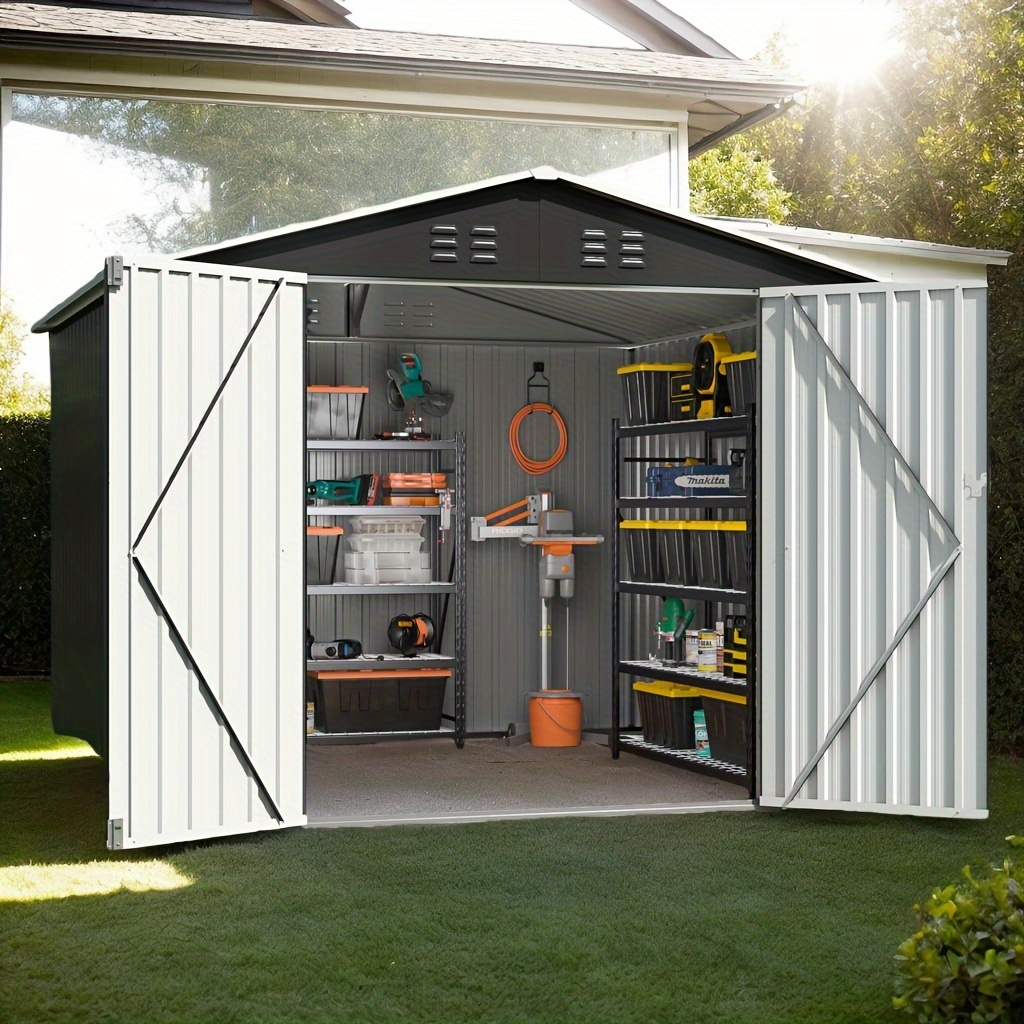 

10'x10' & 8'x8' Outdoor Storage Shed, Large Garden Shed, With Slooping Vent. Reinforced And Lockable Doors Frame Metal Storage Shed For Patiofor Backyard, Patio, Garage, Lawn, Grey