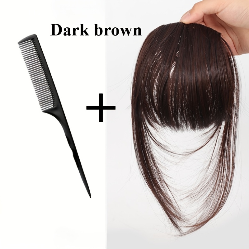 TEMU 1 Invisible Seamless Air Bangs And Temples Hair Extensions + Free Pintail Comb, Suitable For Women' Wear, , Mother's Accessory Gift