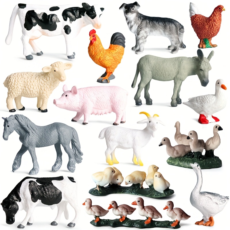15pcs Miniature Farm Animal Simulation Models, Including Mini Chickens, Ducks, Geese, Horses And Cows, Suitable For Children's Holiday Gifts For Science And Cognitive Development