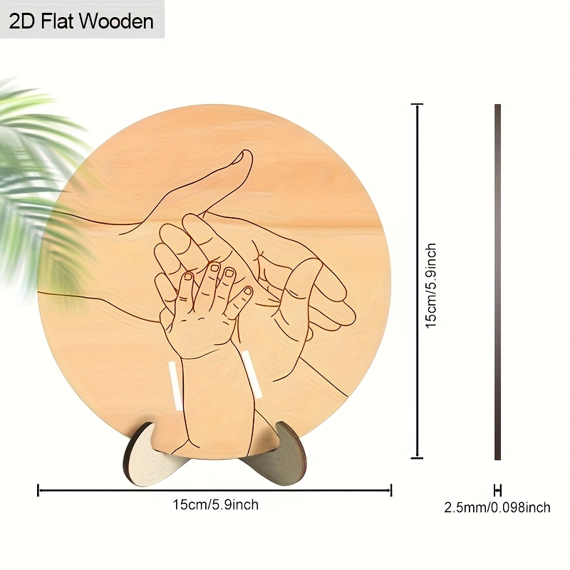 Image of 2d Flat, 2d Flat 1pc Wooden Birth Bracelet Keepsake Round Carved Memorial Plaque, Family Themed 3 Hands Pattern Tabletop Decor, Tabletop Keepsake Decor, Perfect Gift For New Parents, 2d Flat