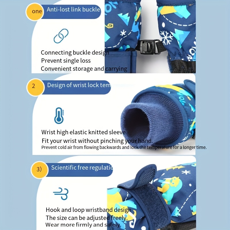 Ski Gloves, Christmas And New Year Gifts, Cute Printed Polar Lining Thickened Warm And Windproof Adjustable Wristband, Unisex Outdoor Gloves S/M/L Multicolor.