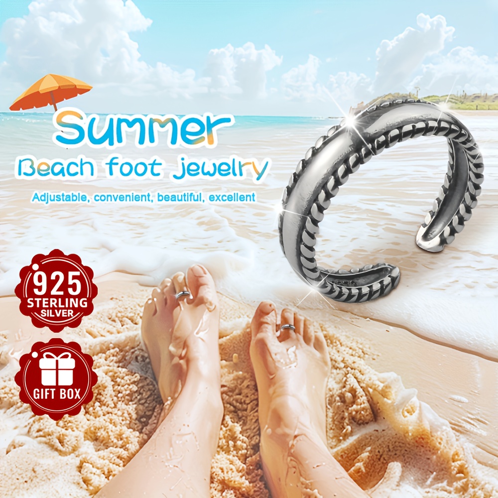 

1pc Hypoallergenic Sterling Silvery Toe Ring - Classic Vintage Style, Beach & Casual Wear, Lightweight 1.45g