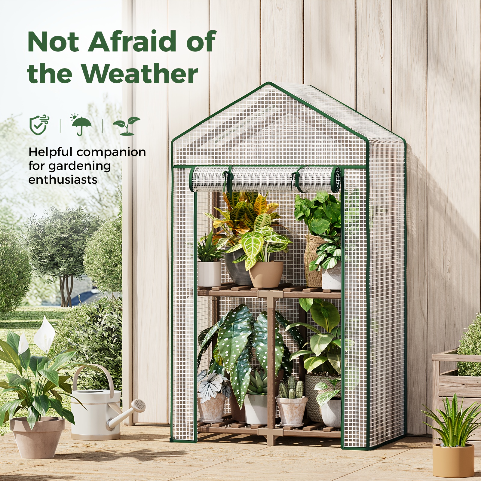 TEMU Bamworld Mini Greenhouse Indoor Outdoor 2-tiered Reusable Portable With Pe Cover Compact Garden And Backyards Portable Rack With Sturdy