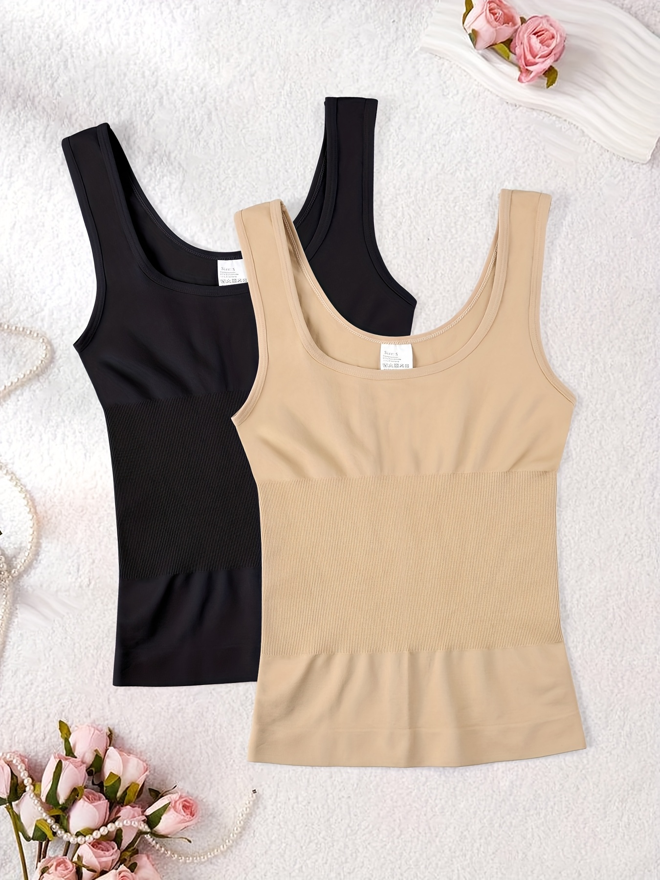 2 pack womens tummy control shaping camisole comfortable easy solid color body sculpting top tummy control waist shaping womens tank top