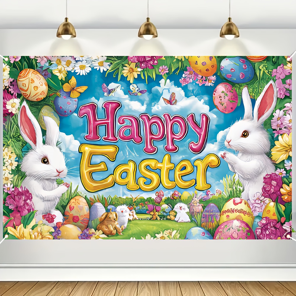 

Easter Celebration Banner - " X 45.3" Reusable Polyester Party Flag, Vibrant Photography Backdrop & Wall Decor, Happy Decoration, Supplies