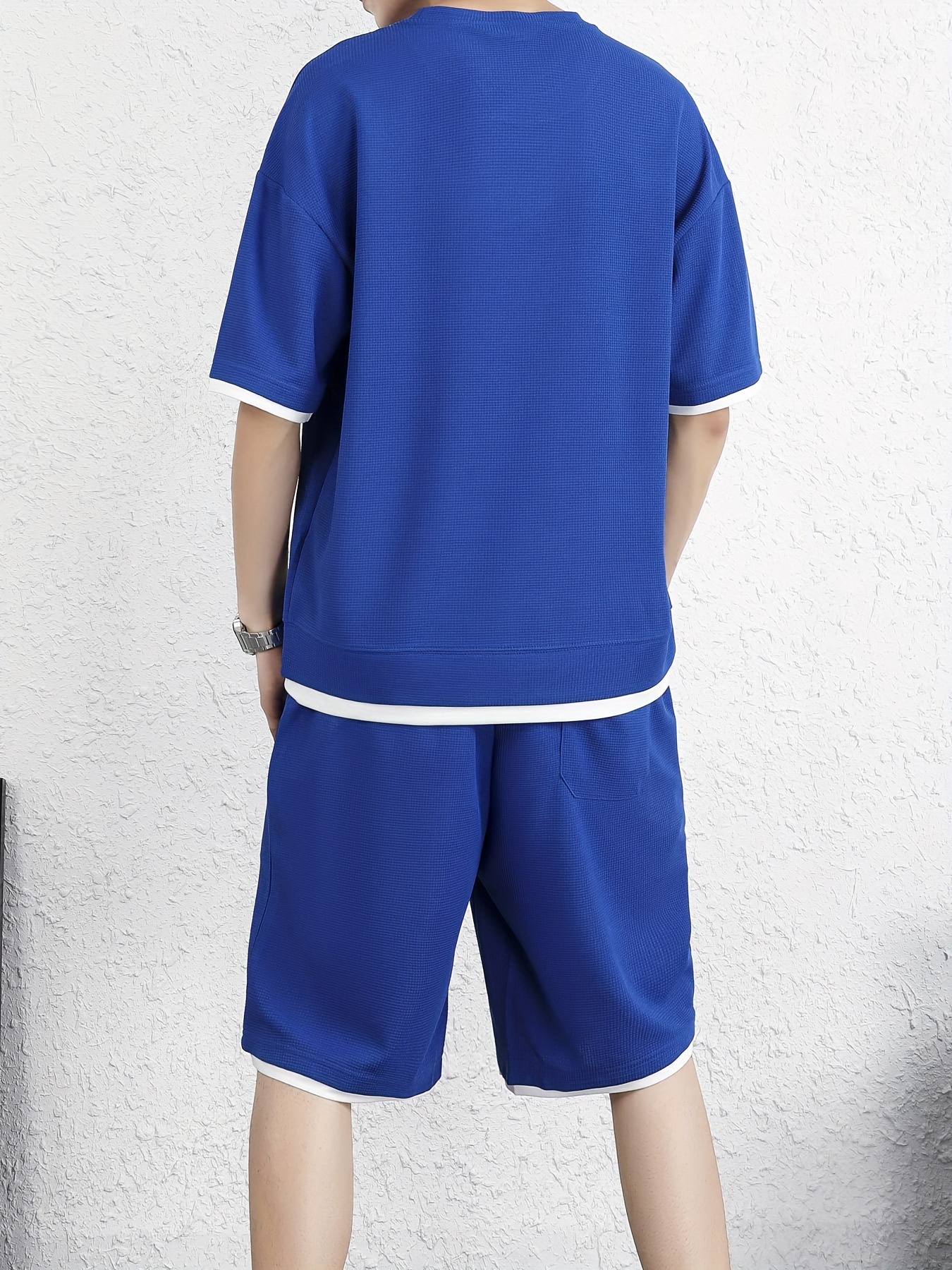 Survêtement Homme 2 Pièces - T-shirt Manches Courtes Fermeture éclair Et Short - En Polyester/coton - Décontracté, Pour Sport, Fitness, Détente - Couleur Unie Ou Rayures