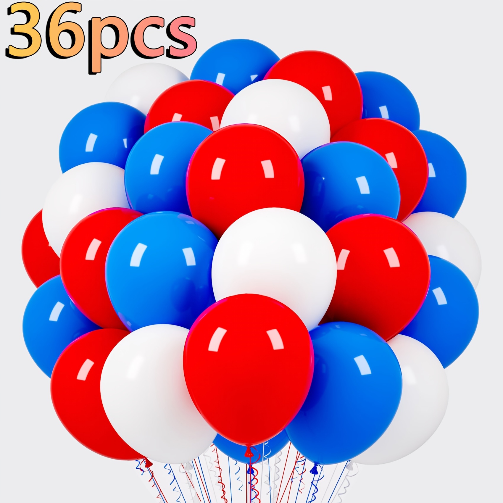 TEMU 36pcs Blue Red White Balloons, 10inch Dark Blue Matt Red And Helium Balloons, For Patriotic Themed Birthday Party Decorations, July 4th Event