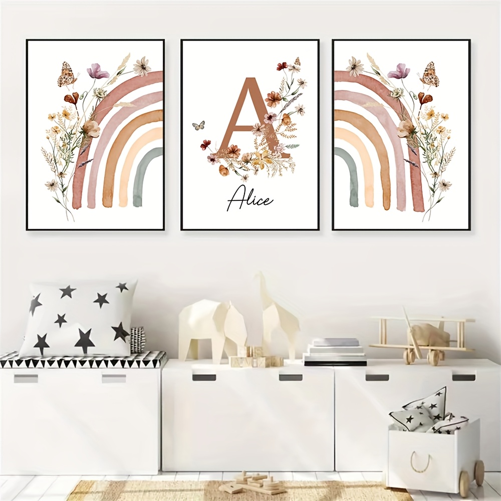 3pcs Personalized Name Poster - Butterfly Wildflower Canvas Art