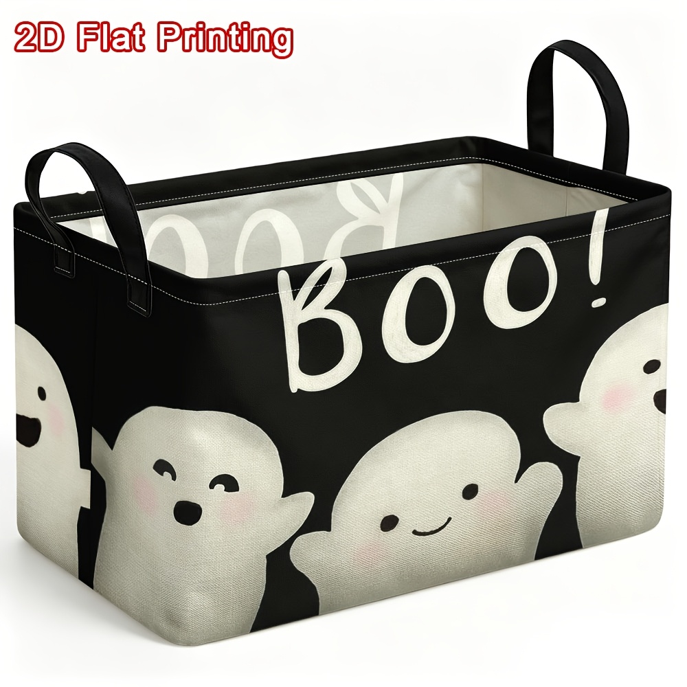 TEMU 1pc Fun Halloween Boo Printed Storage Basket, Adorable And Spooky Design, In Sizes, Lightweight Organizer Box, Suitable For Use In Wardrobes,