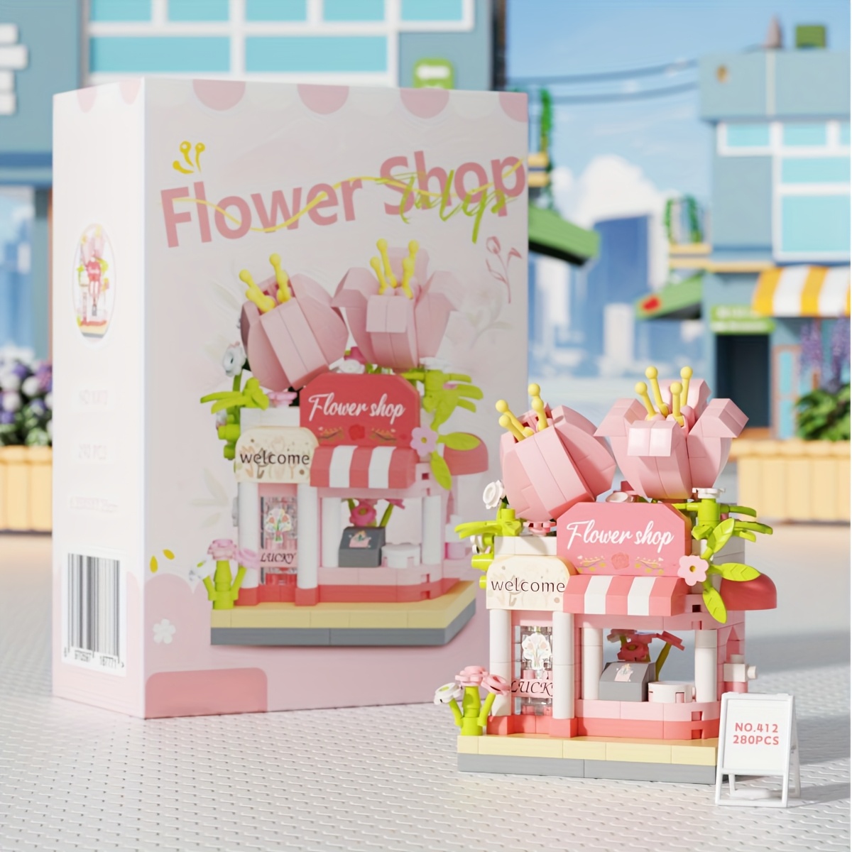 Building Block Street Corner Flower Shop Desktop Decoration