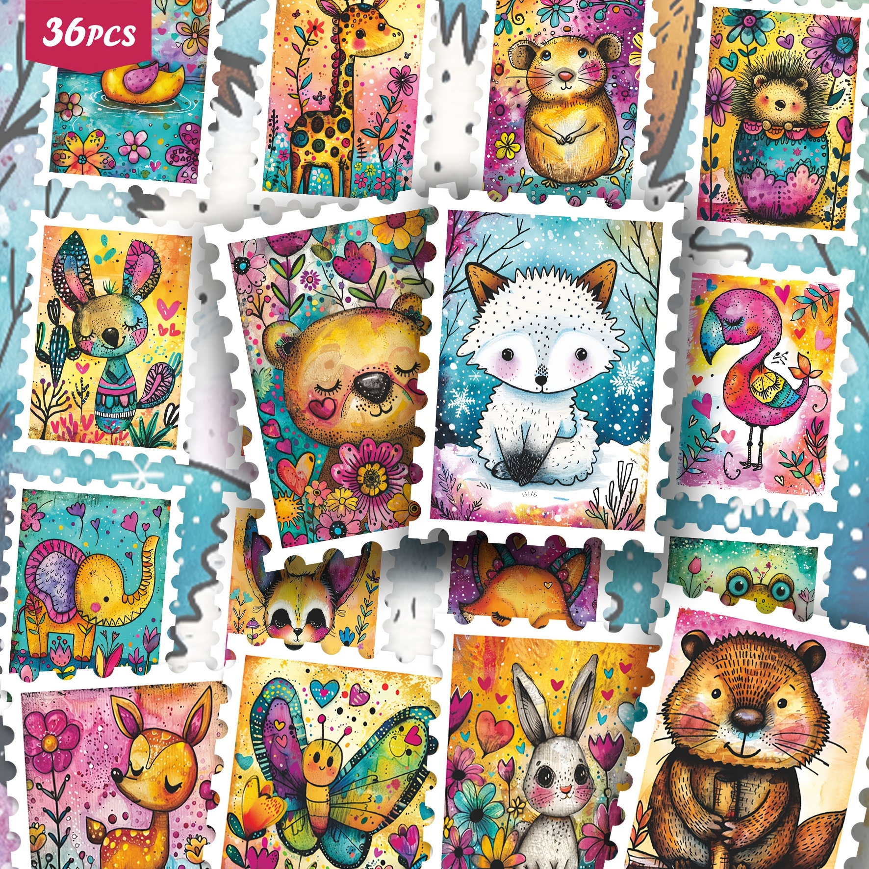 36pcs Whimsical Watercolor Animal Stickers, Bright Creature Aesthetic Cutout Set For Journals, Planners & Decor