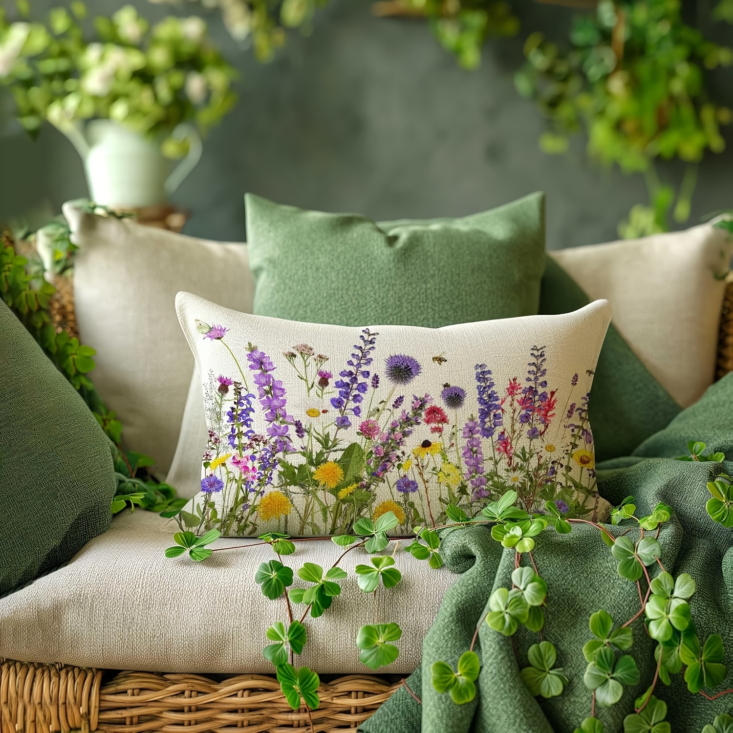 1pc linen lavender floral pillow cover vibrant Temu Germany - Main Image