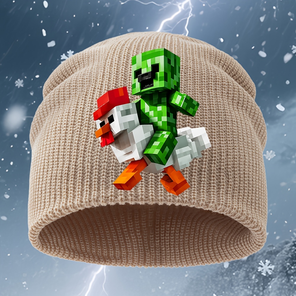 TEMU Autumn Winter Youth Printed Knit Beanie, Unisex Men Women Mixed Outdoor Warm Casual Hat, Fashionable All-match Ski Hat Cycling Hat Straw Hat