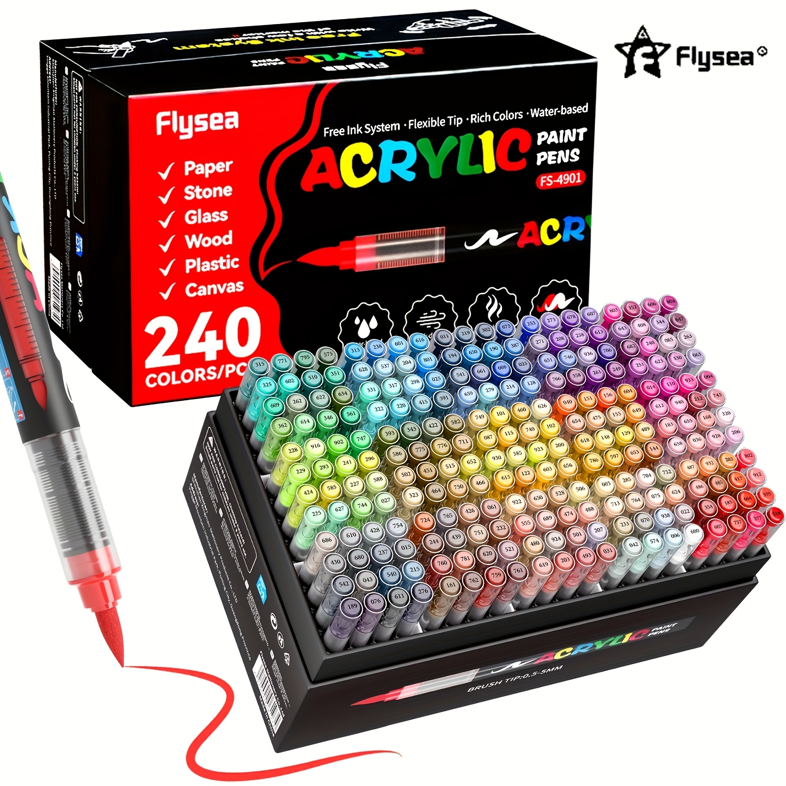   12 24 36 48 60 72 120 168 240 288pcs set water based acrylic markers with soft brush tip non toxic washable ink for multi surface   fabric stone canvas professional and hobby art supplies