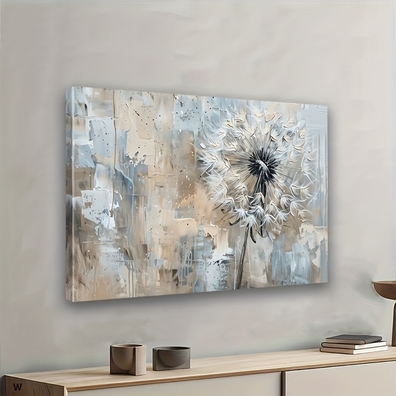 TEMU Art mural plat 2D, grand et encadré, et moderne, motif - Beige /Blanc/Coup de pinceau texturé avec cadre en bois recyclé, minimaliste, convient
