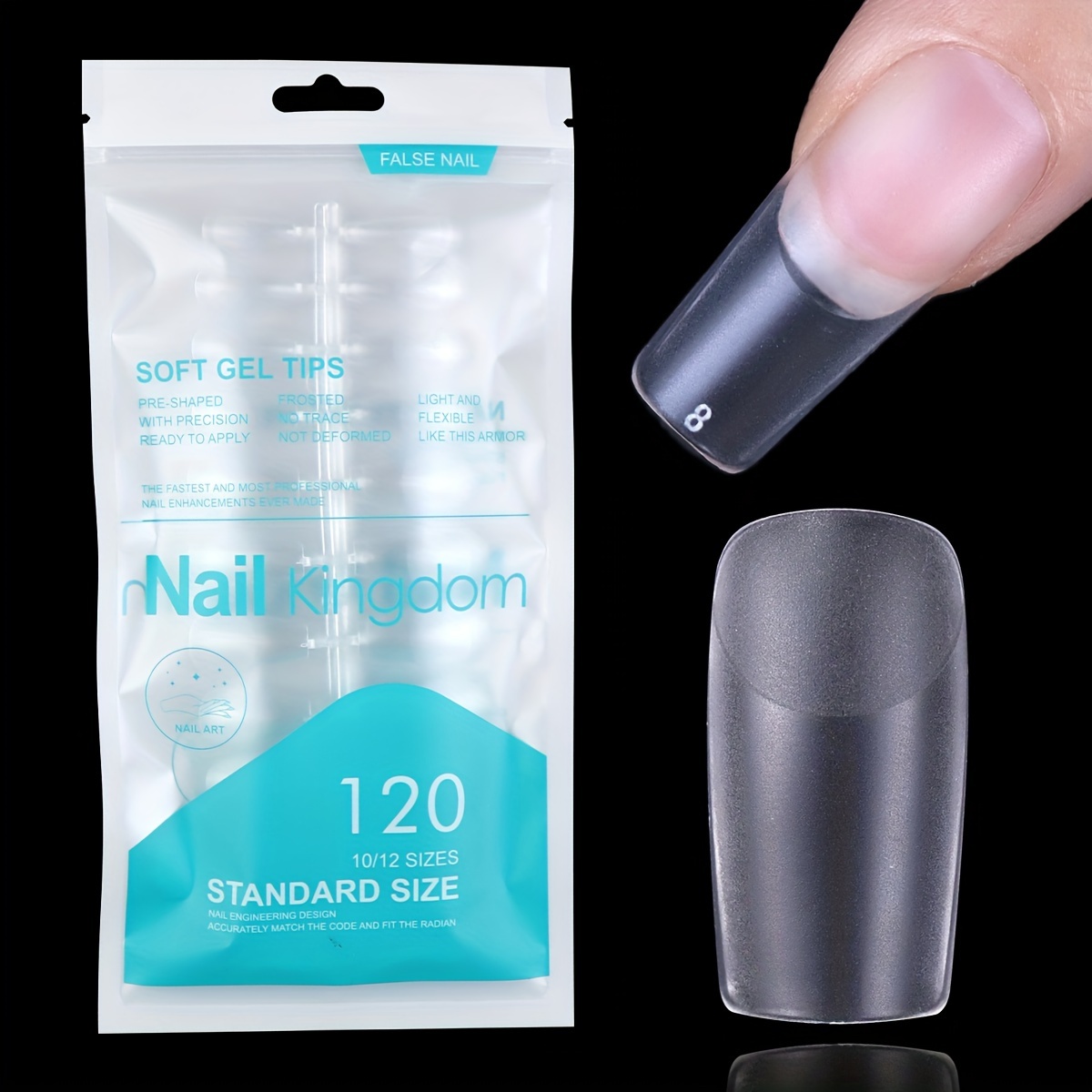 TEMU Faux ongles en gel souple à couverture complète, transparents, en ABS, cercueil, avec boîte
