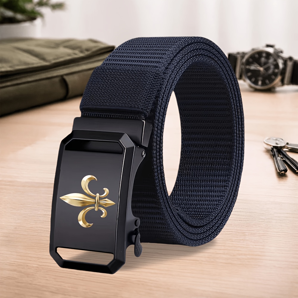 TEMU 1pc Golden Lily Flower Men's Fashion Trendy Belt - Business Belt - Men's Waistband - Suitable For Formal Wear - Cargo Pants, Jeans, Casual Use -