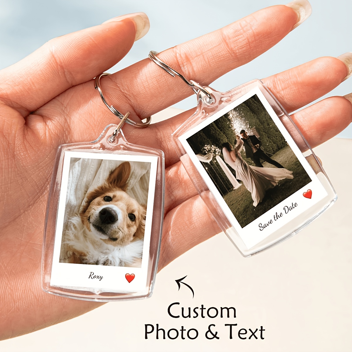 TEMU 2d Flat - 2d Plane Customized Personalized Photos And Text Keychains, Personalized Acrylic Keychains, Personalized Couple Keychains, Photo Key