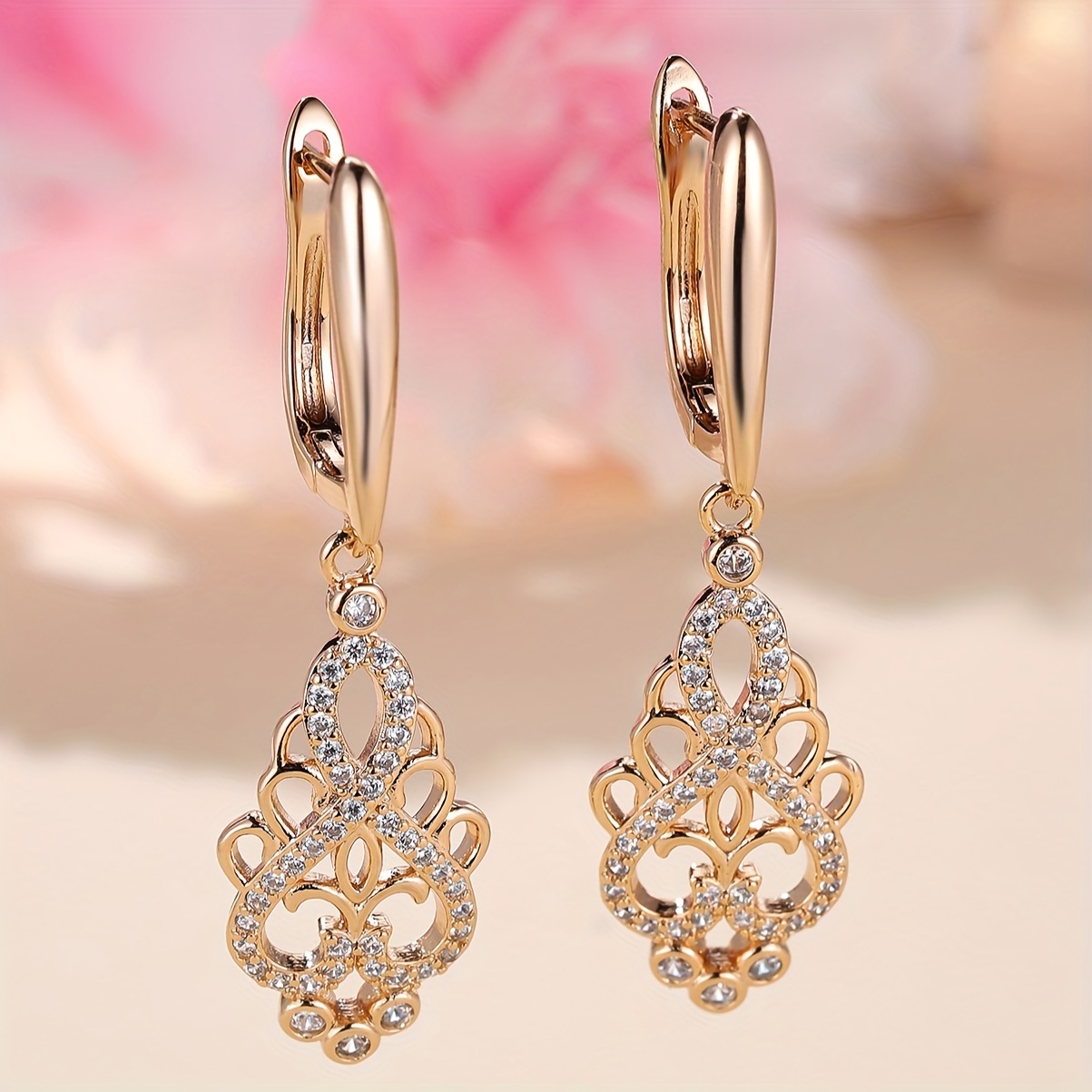 1 Pair Golden Color Long Dangle Cz Earrings Women's Love Infinity Earrings Fashion Wedding Party Jewelry