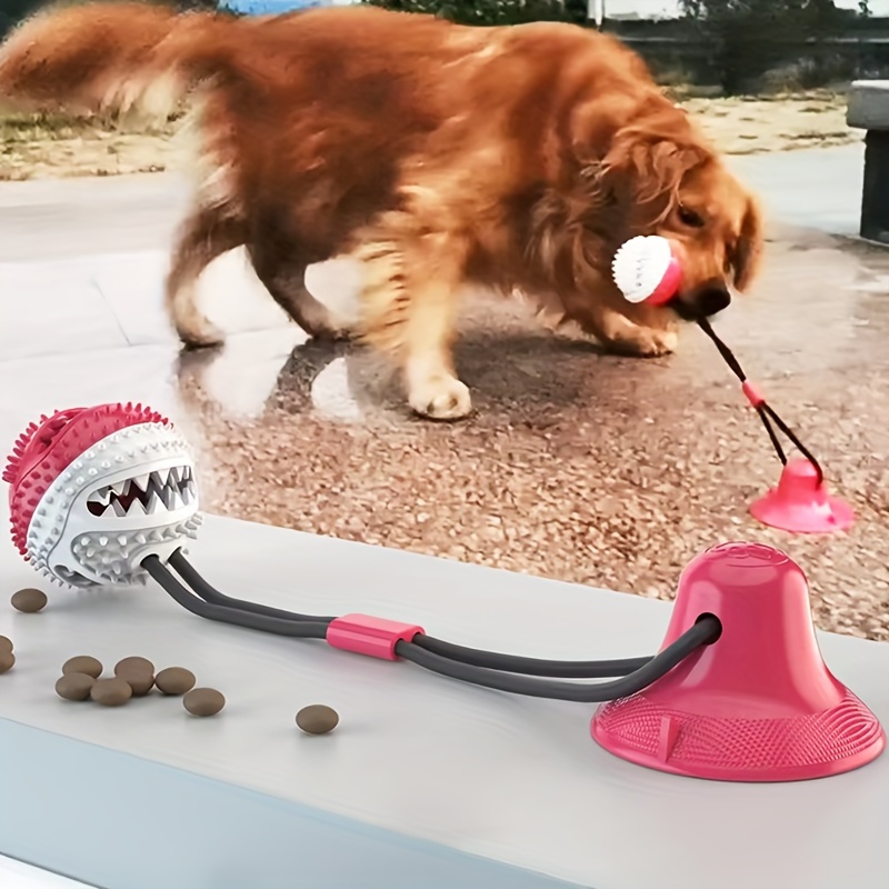 

1pc Dog Chew Toy, Color Block Interactive Dog Slow Feeder Chew Toy Ball, Self-playing Rubber Ball Toy With Rope And Suction Cup