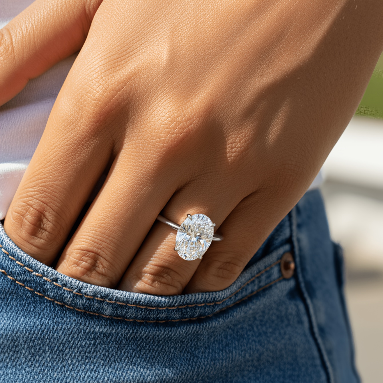 Women's 1-8 Carat Unique Egg Shaped Solitaire Engagement Ring