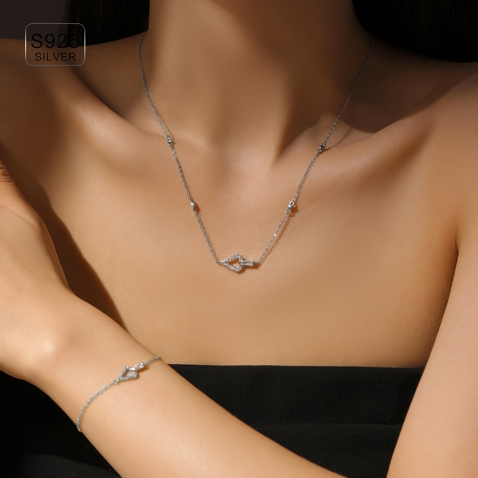 925 Silver Necklace Golden Plated Triangle Pendant
