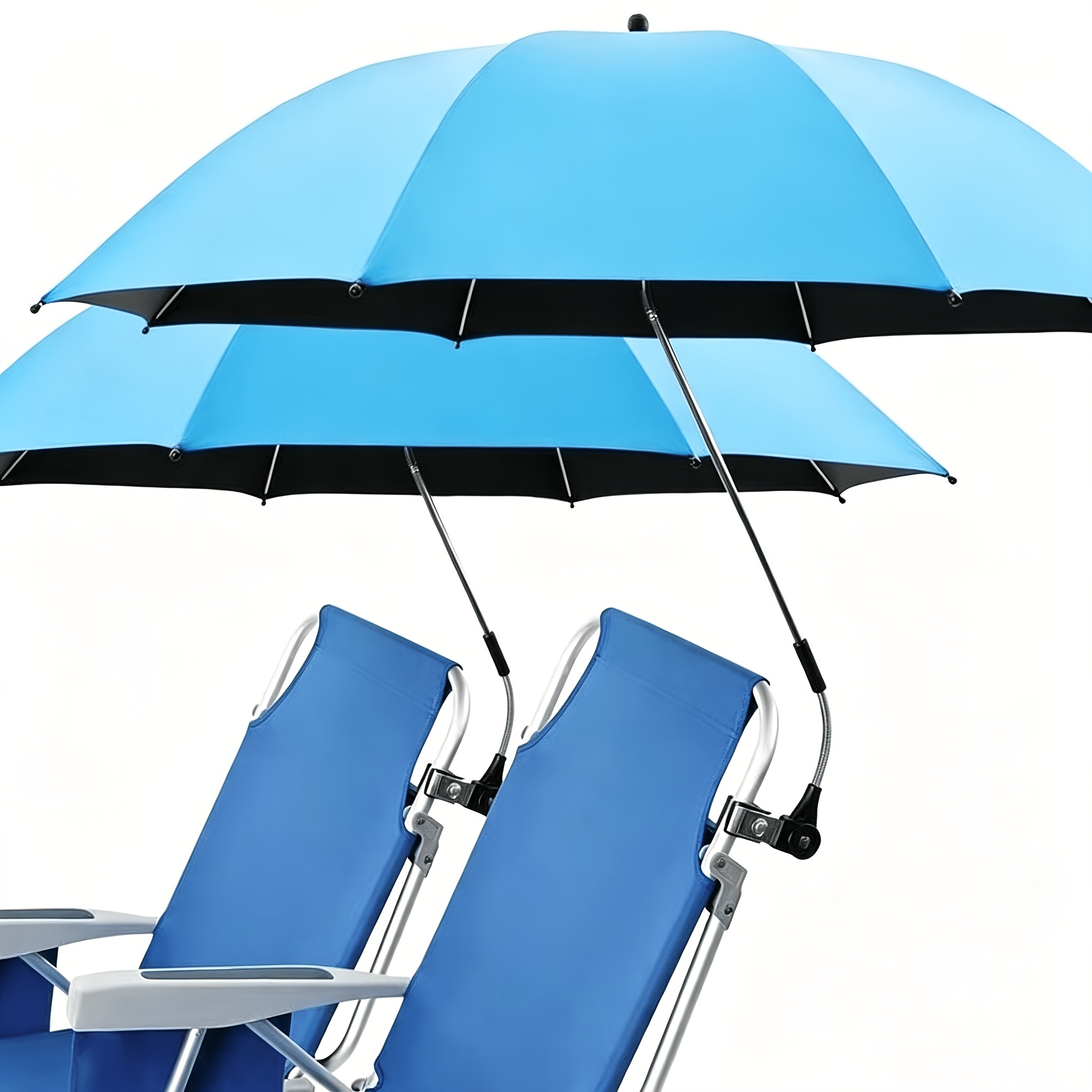 TEMU Portable Clip-on Beach Umbrella With 360-degree Adjustable Reinforced Steel Stand, Suitable For Beach Chairs, Fishing, And Outdoor Travel For