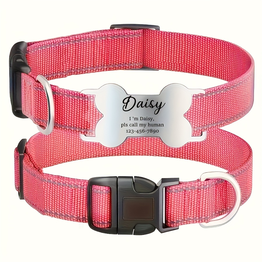 TEMU Personalized Dog Collar With Name And Phone Number Engraved Adjustable Custom Puppy Collar Pet Collar For Small Medium Large