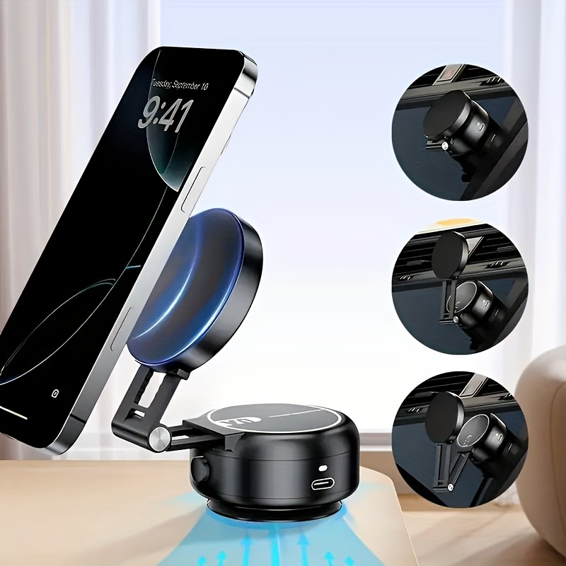 new portable mobile phone stand with vacuum magnetic base, featuring - suction that won't come off , suitable for office desks, gym use, bathrooms, kitchens, and car dashboard navigation | Shop Now For Limited-time Deals | Temu
