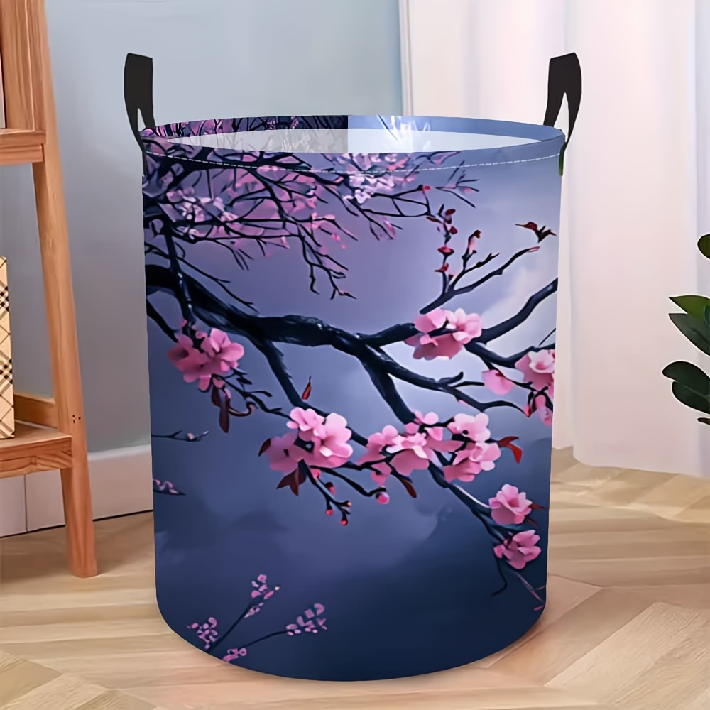 TEMU 1 Plum Laundry Basket With Sturdy Handles - Round Polyester Storage Basket, Suitable For Home, Dorm, Bathroom | Space- Clothes Sorting Basket,