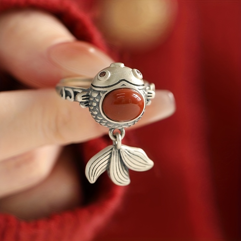 Koi Fish Ring - Adjustable Opening, Steel, A Traditional Asian Jewelry Gift For , Weddings And Daily Wear, October Birthstone (koi-sized Design) - Accessory