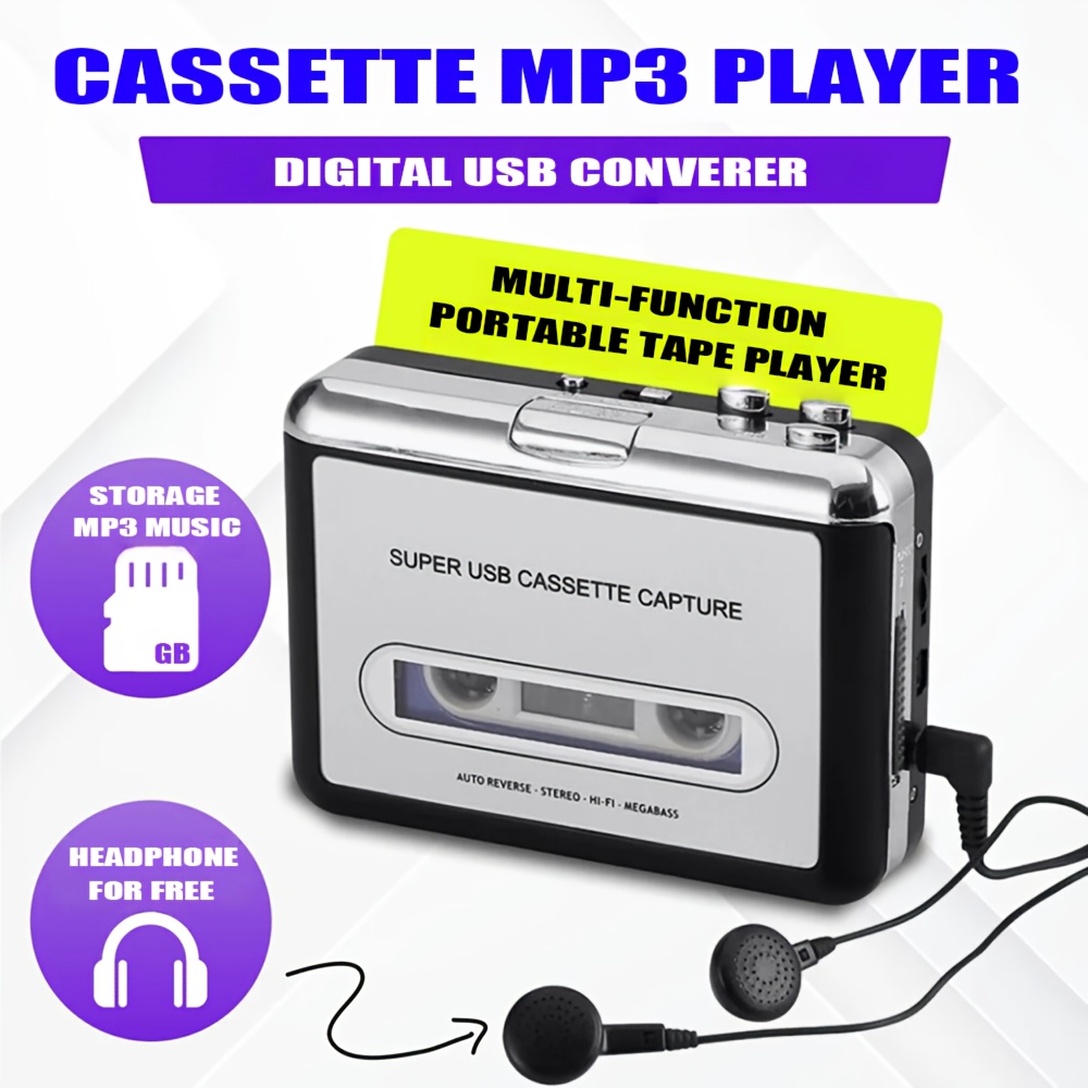 Cd Player Portable Cassette To MP3 Converter - USB Tape Player To Digital Audio, Compatible With PC & Mac Portable Tape Player