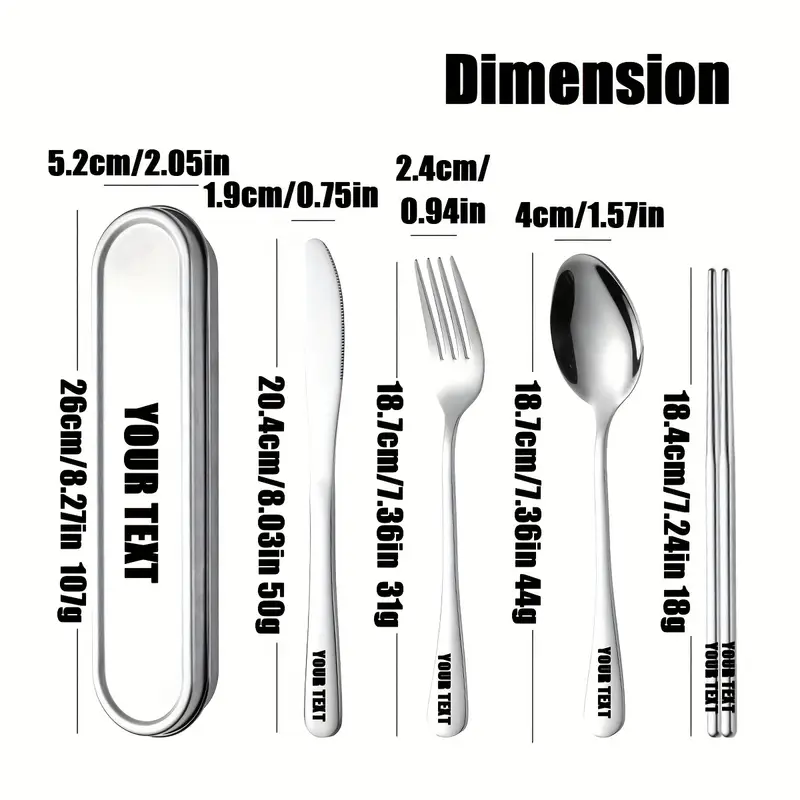 customize your text with a 3 4pcs 304 silvery stainless steel knives forks spoons and portable cutlery boxes the silverware set is easy to store not damaged and suitable for going out picnicking camping outdoor activities and Product details 2