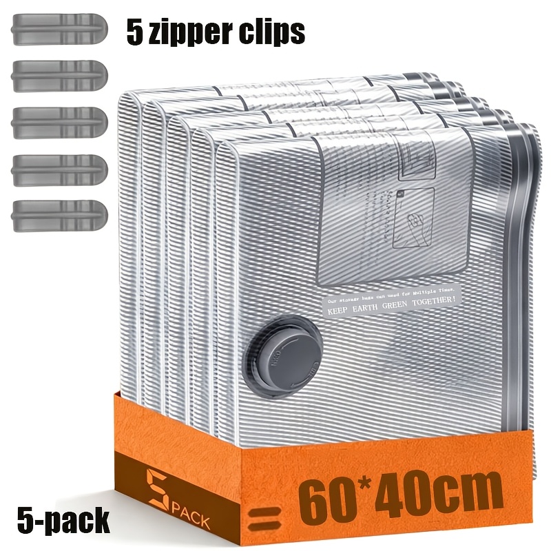 TEMU 5-pack Travel Clothing Storage Bags - Reusable Vacuum Compression Bags, In Multiple Sizes: Large, Medium, Small. Suitable For Clothes, Bedding,
