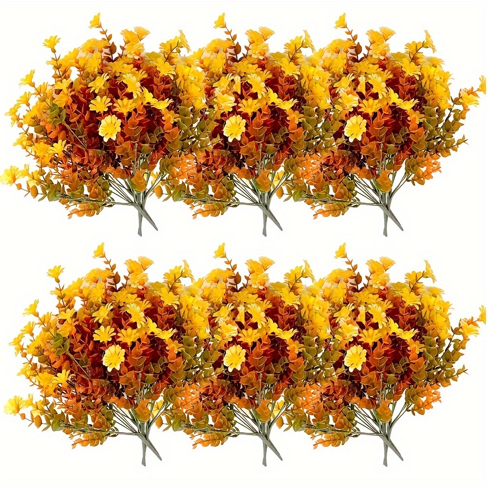 

6pcs Artificial Autumn Eucalyptus & Chrysanthemum - Perfect For Indoor/outdoor Decor, Thanksgiving, Christmas & Fall Harvest Festivals