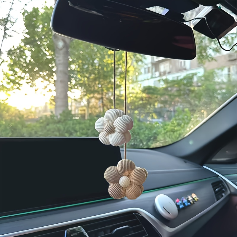 Handmade Crochet Butterfly & Flower Car Mirror Hanging - Green Aesthetic Decor For Women