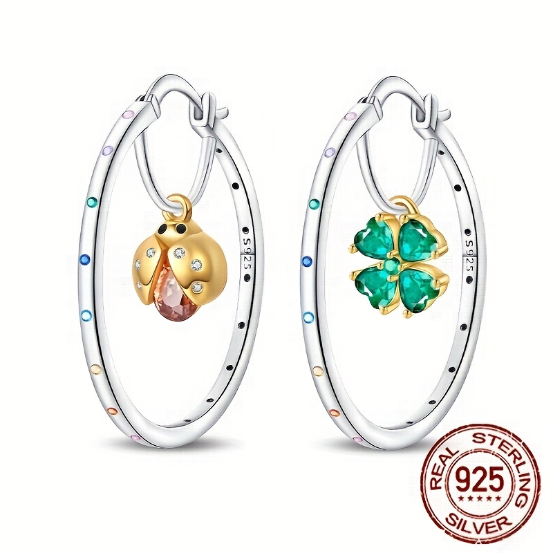 TEMU 1 Pair, S925 Sterling Silver, And Ladybug Earrings, Elegant And Sexy Double-layer Design, Hypoallergenic Earrings, Gorgeous Jewelry Gift For Her