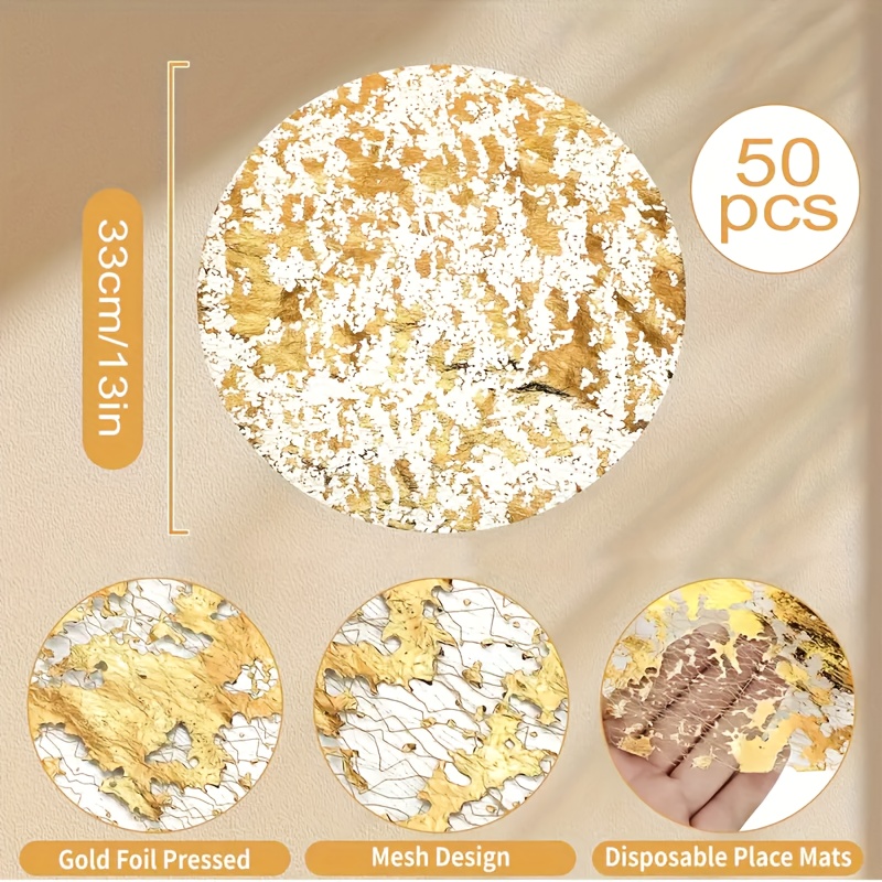 Image of 50pcs Pack Elegant Round Placemats Suitable For Weddings & Banquets - Luxury Metallic Mesh Table With Elegant Round Edgy, For Formal Dining Tables, Parties, (hand Wash Only)