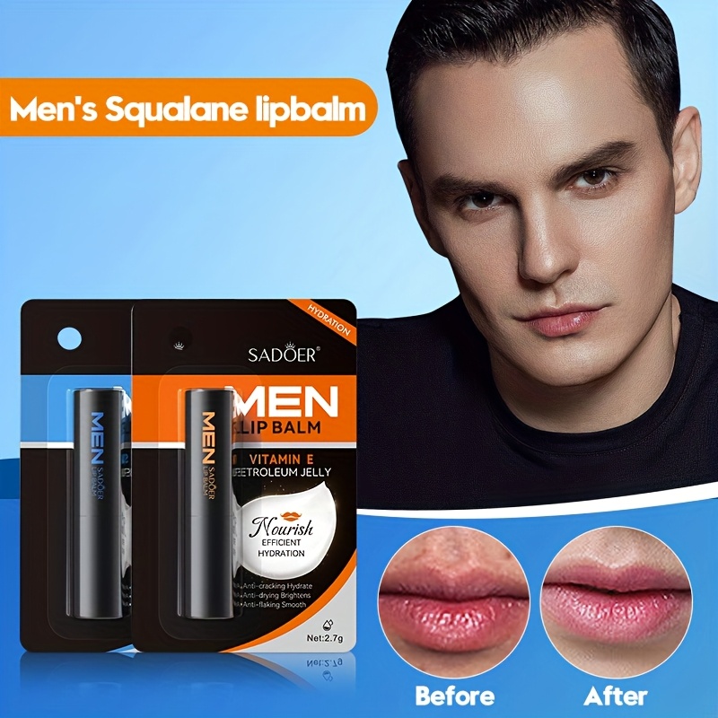 Baume à lèvres pour hommes avec squalane et vitamine E - Hydratant, finition naturelle, formule végétale sans paba pour tous les types de peau, soin de la couleur des lèvres équilibré