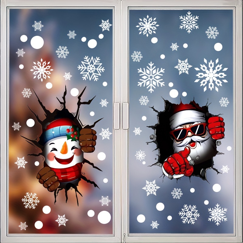 static electricity stickers christmas decoration three dimensional stickers santa claus window stickers snowflakes snowman elk glass stickers christmas party decoration stickers details 1