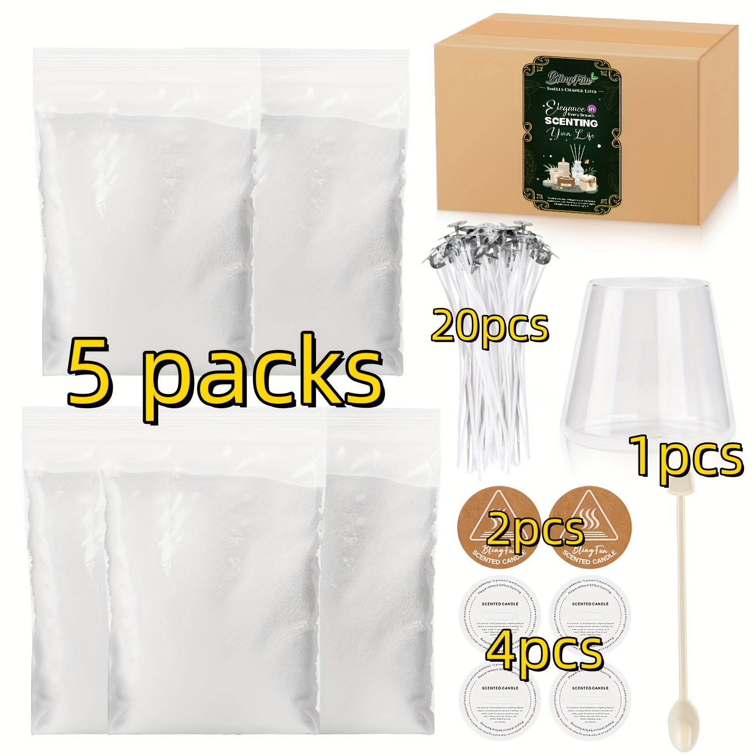 Image of Blingfun Pearl Candle Making Kit, 500g Sand Wax With Craft Spoon, 20 Wicks, High- Glass Jar, Labels & Heat-resistant Mat, Diy Scented Jar Candles For Home Decor, Gifts, Party & Relaxation