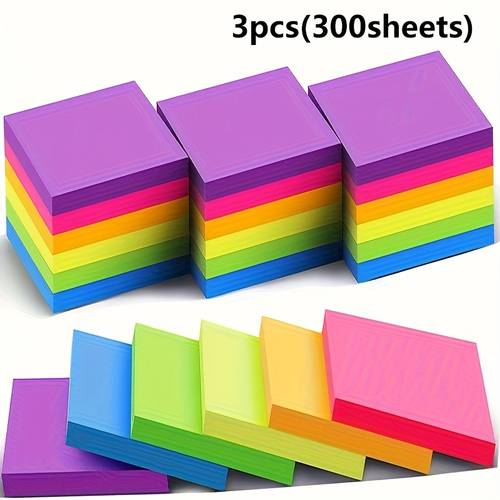 3 books 300 sheets in total fluorescent sticky notes bright colors suitable for students and offices cute notebooks and cute sticky notes