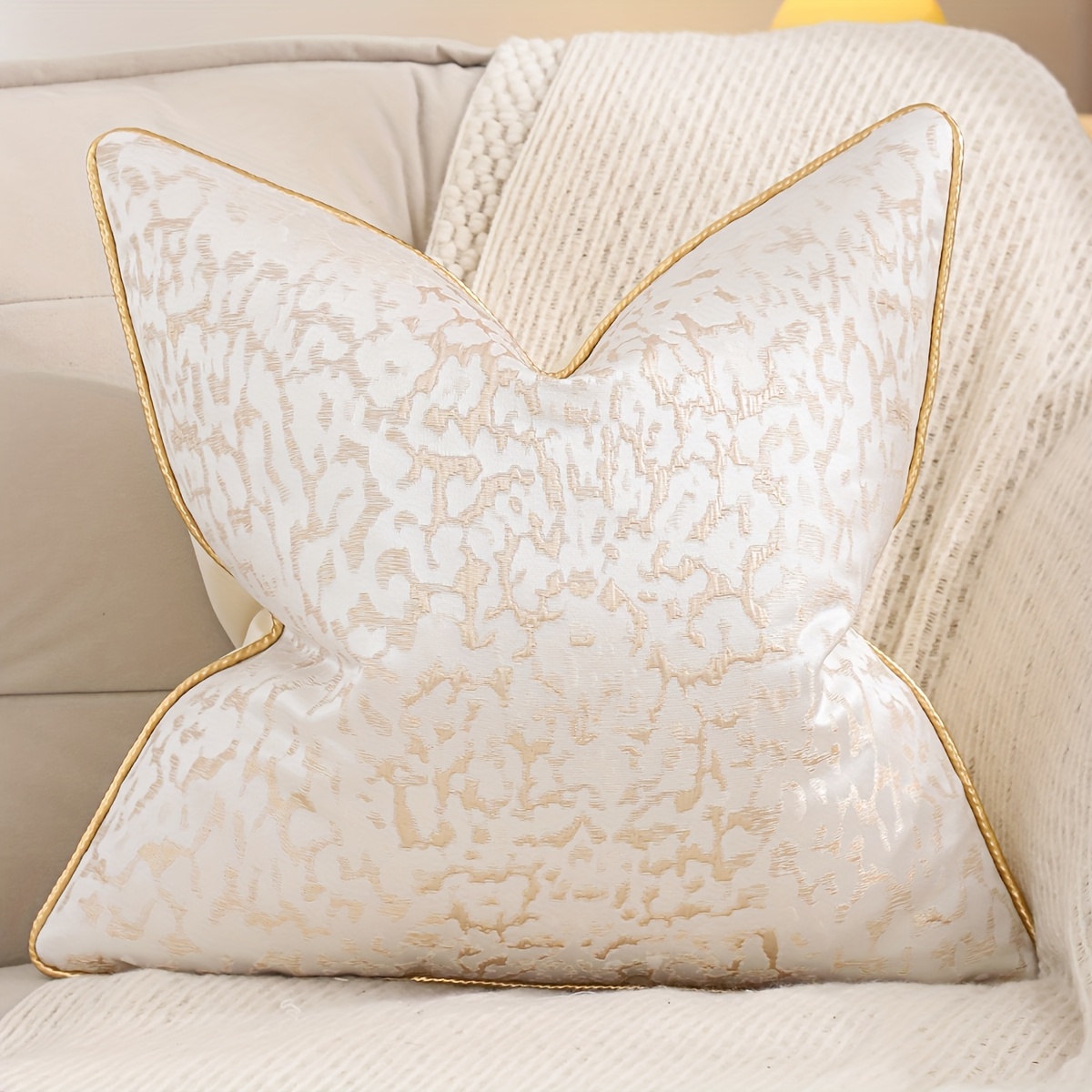 TEMU 1pc Golden Abstract Geometric Decorative Pillow Cover - Traditional Style Luxury Polyester Cushion Case With Zipper Closure, Hand Wash Living