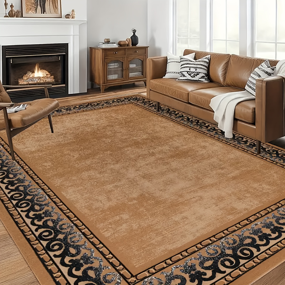 TEMU 1pc Upgraded Classical Bohemian Luxury Rug For Living Room, Vintage Floor Rug For Bedroom, Flannel Rug For Home Decor Rug For Hotel, Non-slip